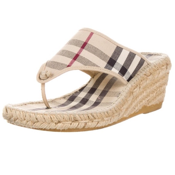 Burberry Shoes - Burberry Beige Check Espadrille Wedge Sandals